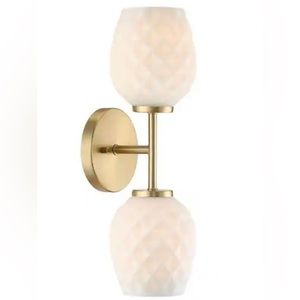 NIB Dita 2-Light Wall Sconce Brushed Gold and White Glass
